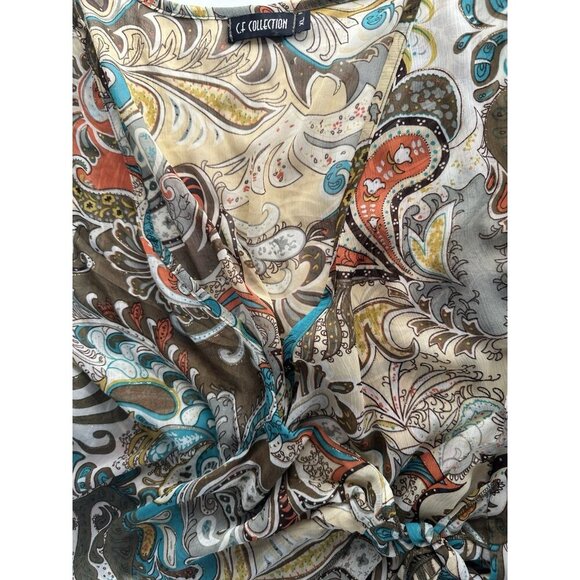 C.F Collection Womens V-Neck Wrap Tunic XL Multi Paisley Sheer Asymmetrical Hem - Picture 6 of 7